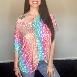 New off the shoulder ombré leopard top shirt